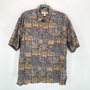 Vtg Tori Richard Hawaiian Shirt Cotton Lawn Mens Large Palm Tree Made in USA